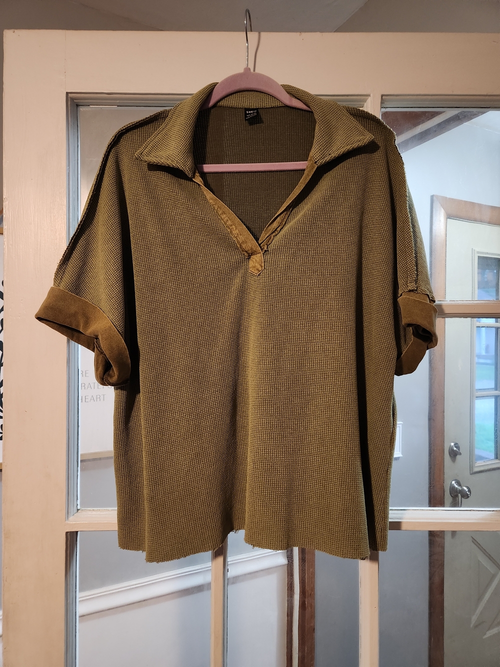 SHEIN Women’s Large Olive Green Collared Waffle Shirt